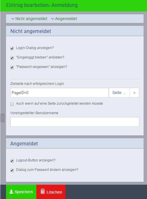 Eintrag Anmeldung