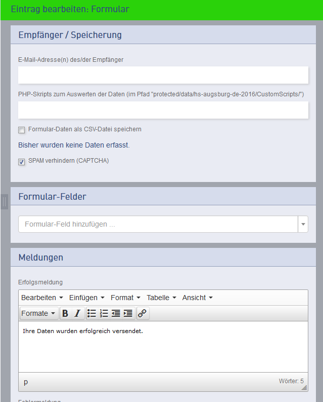Eintrag Formular