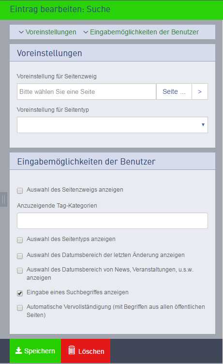 Eintrag Suche