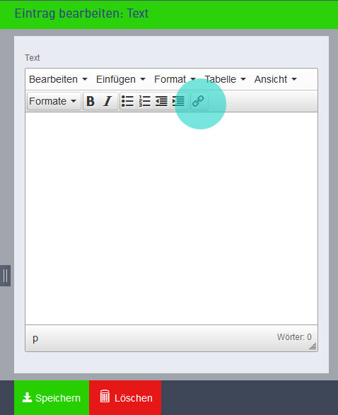 Screenshot Texteintrag Link