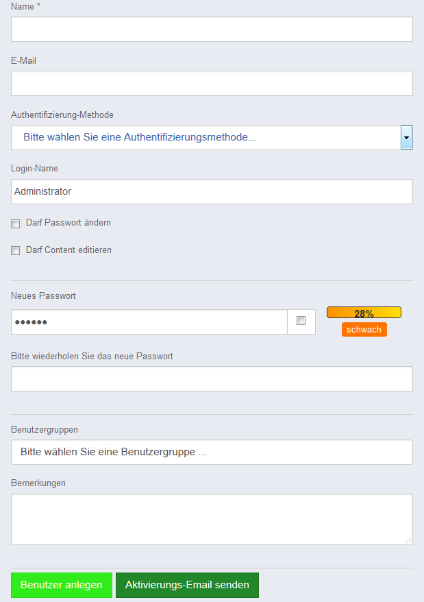 Screenshot Benutzer anlegen