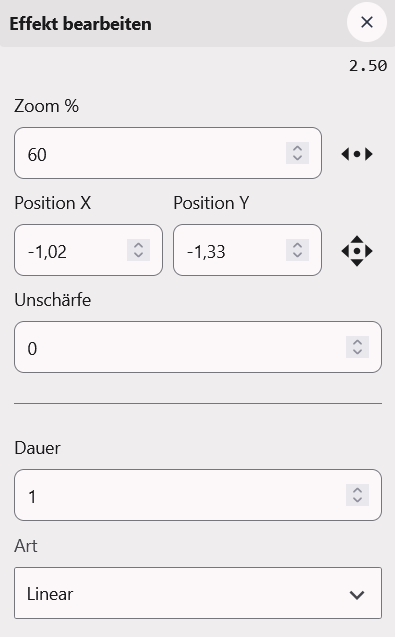 Effekt bearbeiten Feld