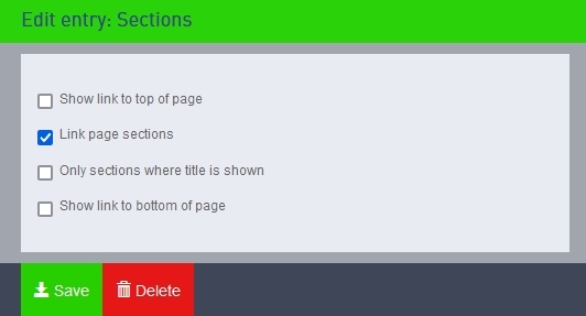 Entry Page sections
